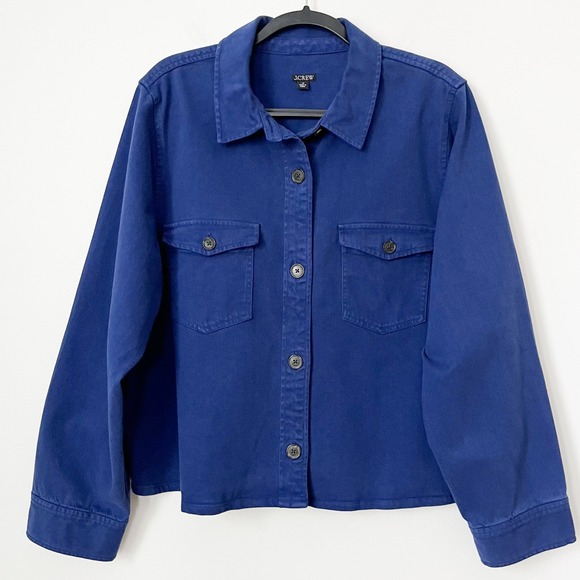 J.Crew Cargo Cropped Shirt Jacket Chino Blue Womens 18 - Picture 3 of 14